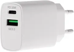Insmat travel charger Adapter 20watt 3A, PD3.0, QC3.0, 2 utgangskontakter