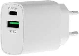 Insmat travel charger Adapter 20watt 3A, PD3.0, QC3.0, 2 utgangskontakter